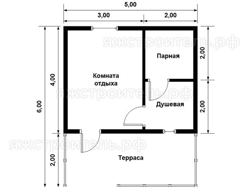 ББ-17 - баня из бруса 6х5 - планировка 1 этажа